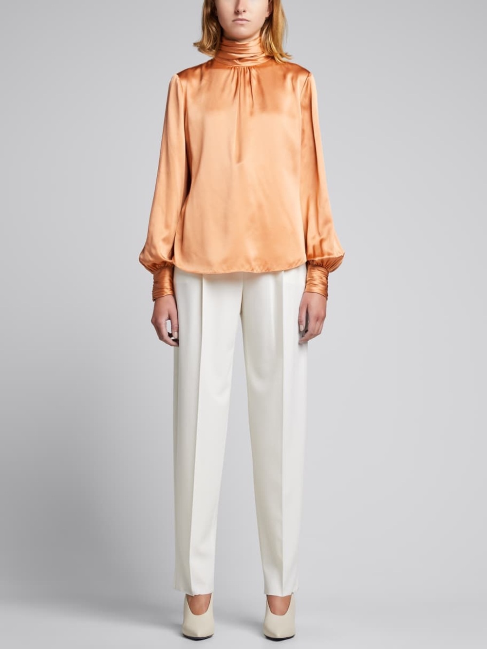 CINQ A SEPT Jayla Silk Pleated Turtleneck Top small